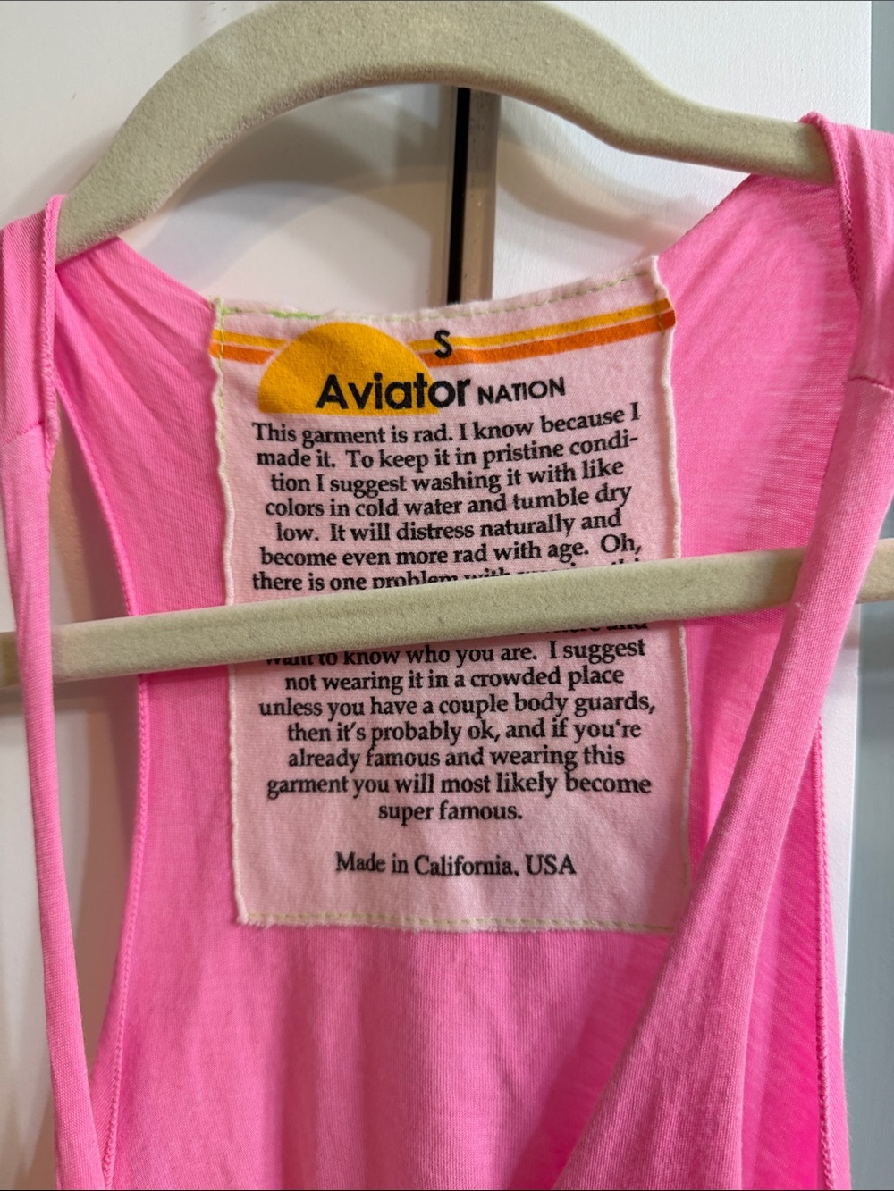 Aviator Nation Neon Pink Surfrider Beach Malibu California Muscle Tank small EUC - Picture 2 of 4